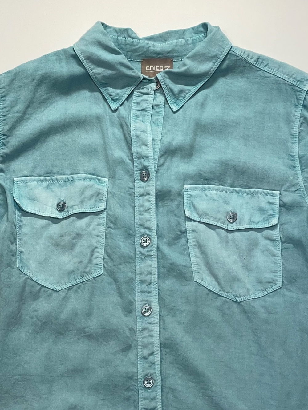 Chico's Button-Down Shirt Blouse Aqua Size 1